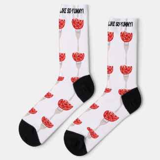 Funny salami slice on a fork Salami Day Socks