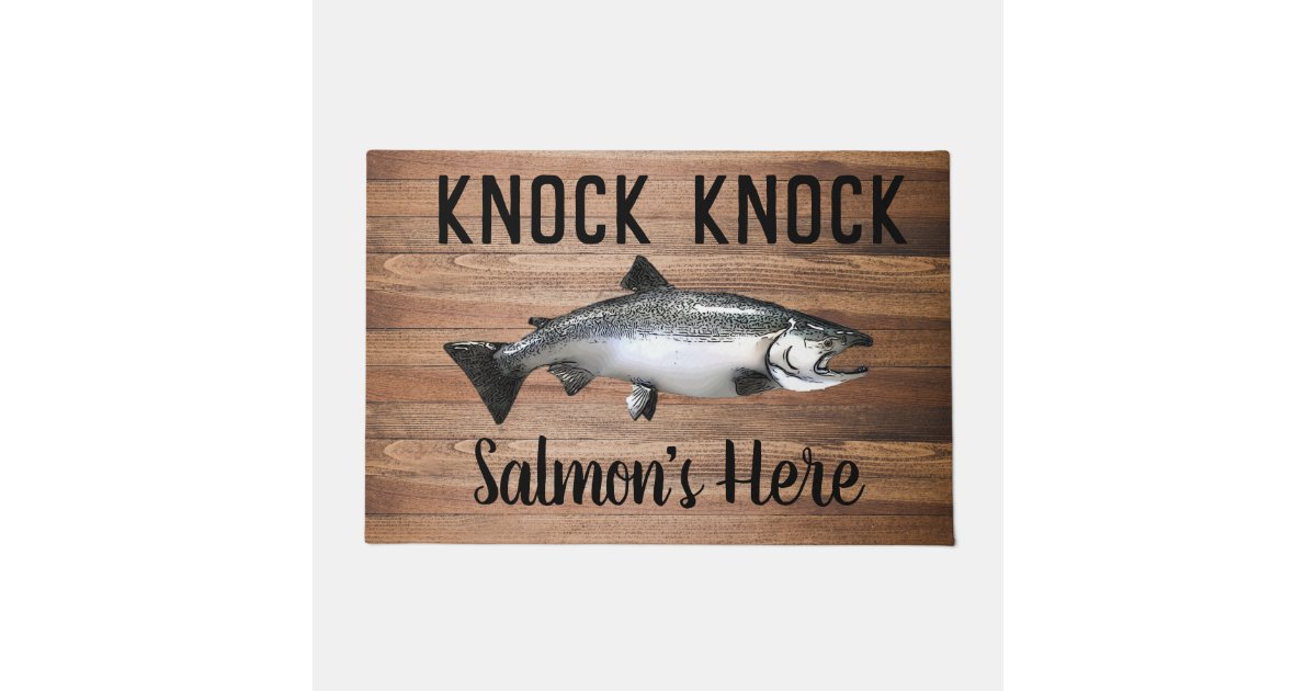 Funny Salmon Fishing Pun Knock Knock Doormat