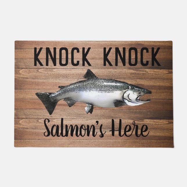 Funny Salmon Fishing Pun Knock Knock Doormat (Front)
