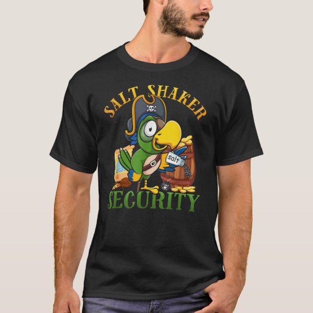 Funny Salt Shaker Security Pirate Head Parrot Conc T-Shirt (Front)