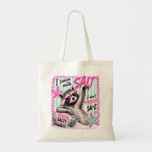 Funny Salty Summer Sassy Beach Racoon Canvas Tote Bag