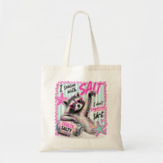 Funny Salty Summer Sassy Beach Racoon Canvas Tote Bag