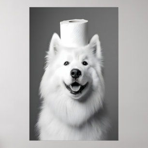 Funny Samoyed Bathroom Print, Toilet Paper Dog Art Poster