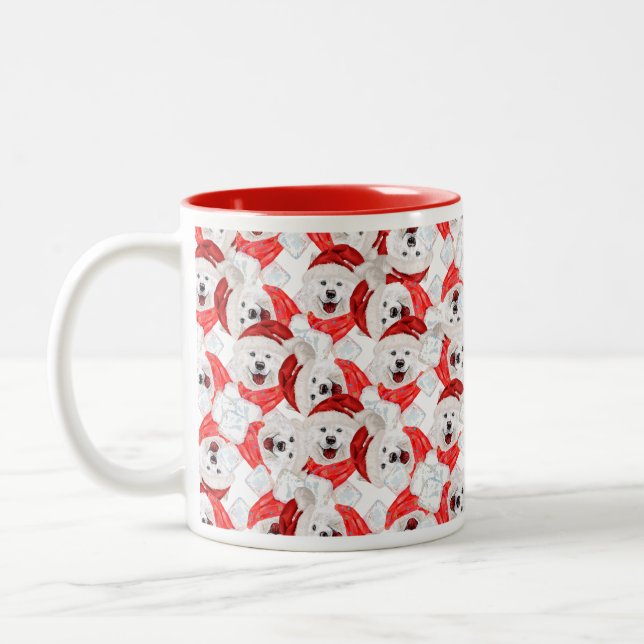 Funny Samoyed Christmas Pattern Two-Tone Coffee Mug (Left)