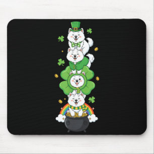 Funny Samoyed Clover St Patricks Day Womens Mens Mouse Pad