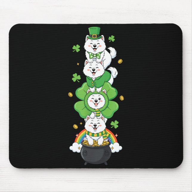 Funny Samoyed Clover St Patricks Day Womens Mens Mouse Pad (Front)