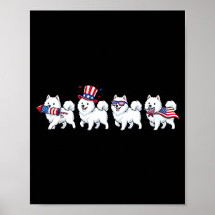 Funny Samoyed Dog Aamerican Usa Flag Memorial Day Poster
