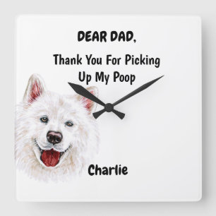 Funny Samoyed Dog Dad Watercolor Canine Art  Square Wall Clock