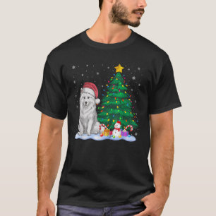Funny Samoyed Dog Xmas Tree Lights Reindeer Hat Ch T-Shirt