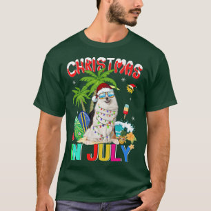 Funny Samoyed in Santa Hat Sunglasses Christmas In T-Shirt