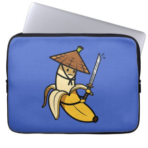 Funny Samurai Banana Ronin Cartoon Illustration Laptop Sleeve