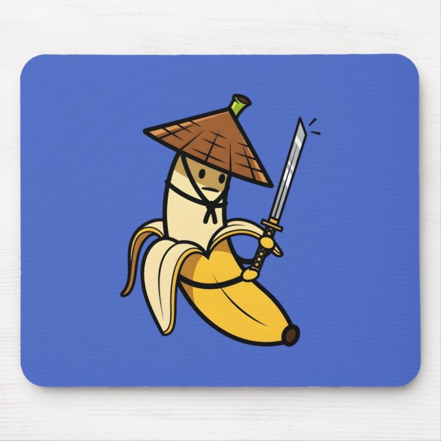 Funny Samurai Banana Ronin Cartoon Illustration Mouse Pad (Front)