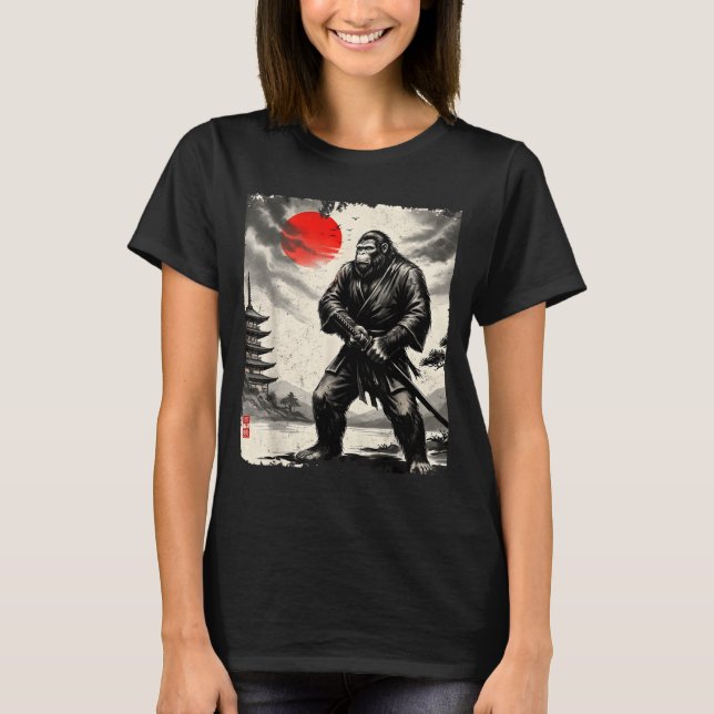 Funny Samurai Bigfoot Japanese Art Graphic Tee Ani (Front)