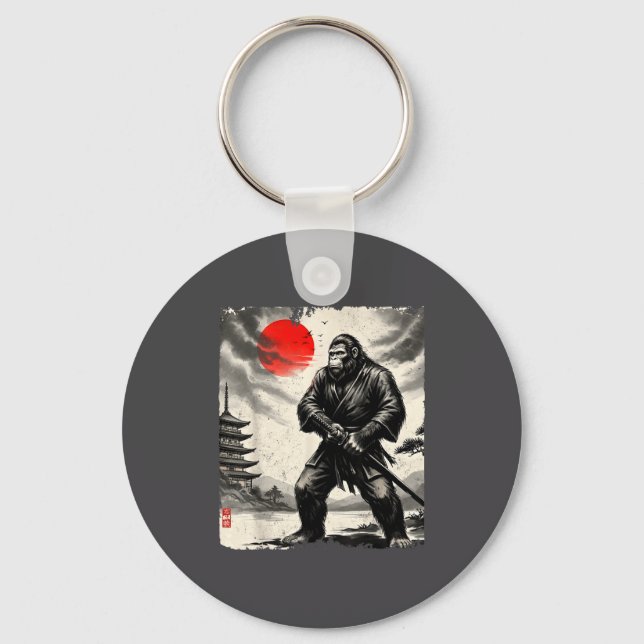 Funny Samurai Bigfoot Japanese Art Graphic Tee Ani Key Ring (Front)