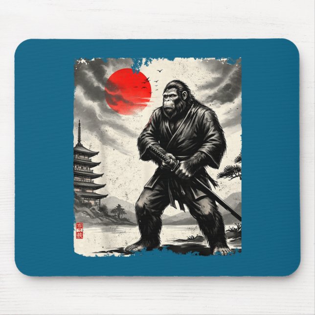 Funny Samurai Bigfoot Japanese Art Graphic Tee Ani Mouse Pad (Front)