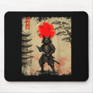 Funny Samurai Cat Japanese Art Graphic Tee Anime G Mouse Pad