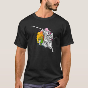 Funny Samurai Cat Making Sushi (Japanese Signs) T-Shirt