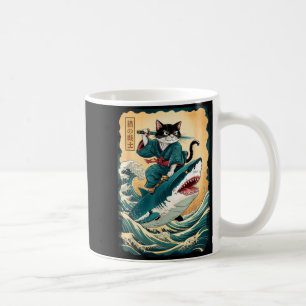Funny Samurai Cat Riding Shark Vintage Cat Anime B Coffee Mug
