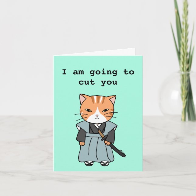 Funny Samurai Cat Surprise Twist Thrill Birthday  Card (Front)