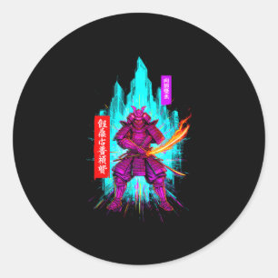 Funny samurai cyberpunk warrior saying sarcastic classic round sticker