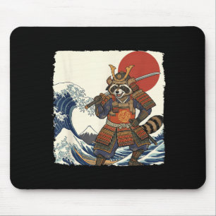 Funny samurai racoon japanese warrior &amp; art mouse pad