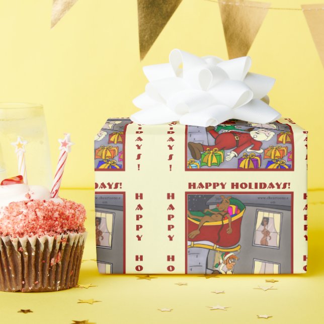 Funny Santa Accident Pale Yellow Wrapping Paper (Birthday Party)