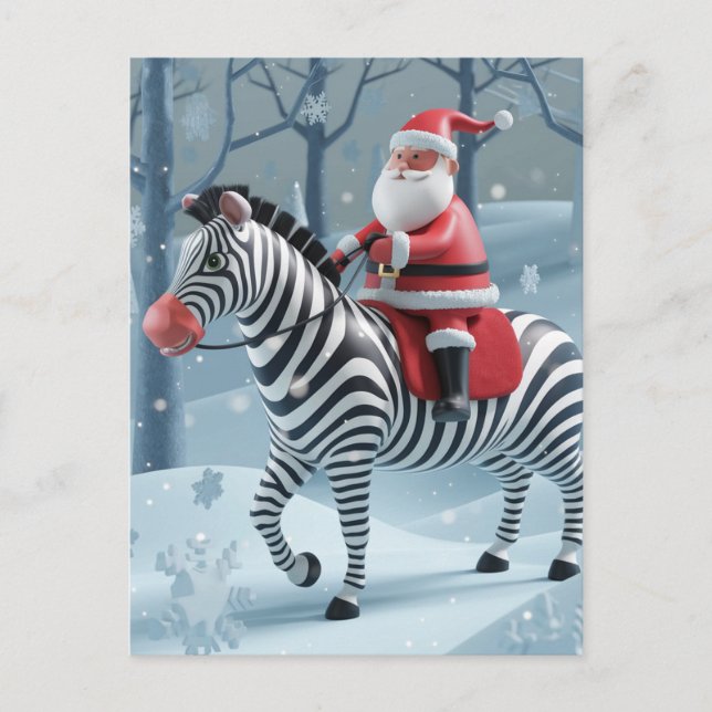 Funny Santa and a Zebra Postcard (Front)