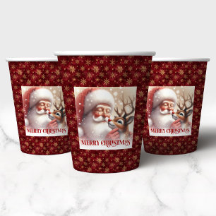 Funny Santa and Red Nose Rudolph Christmas Party  Paper Cups