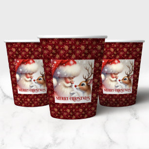 Funny Santa and Red Nose Rudolph Holiday Party Cup