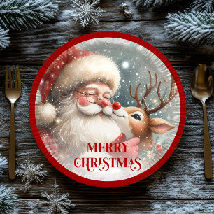 Funny Santa and Red Nose Rudolph Party Plates