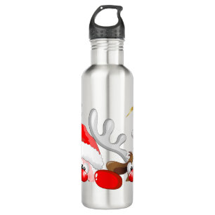 Funny Santa and Reindeer Cartoon        710 Ml Water Bottle