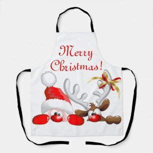 Funny Santa and Reindeer Cartoon    Apron