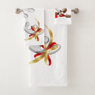 Funny Santa and Reindeer Cartoon     Bath Towel Set