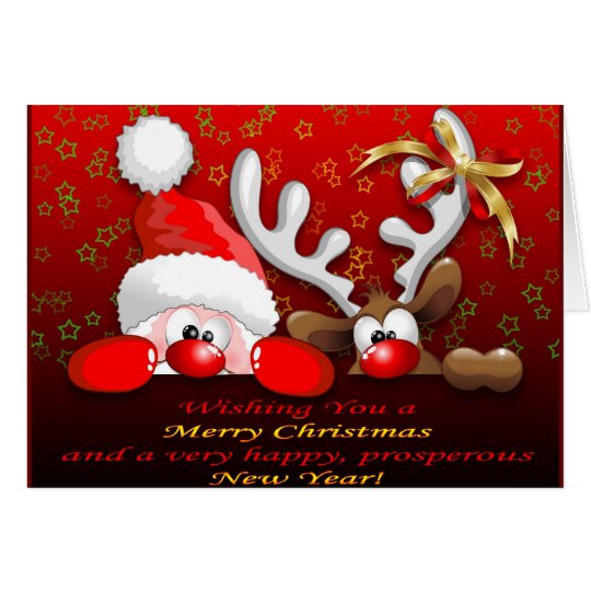 Funny Santa and Reindeer Cartoon Card