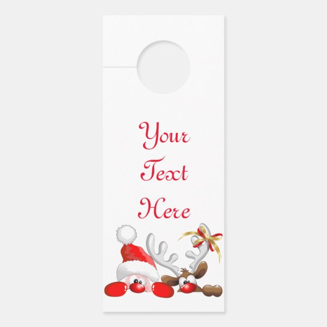 Funny Santa and Reindeer Cartoon         Door Hanger (Front)