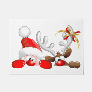 Funny Santa and Reindeer Cartoon Doormat