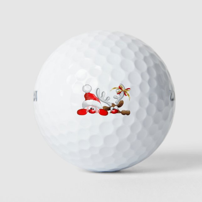 Funny Santa and Reindeer Cartoon Golf Balls (Front)