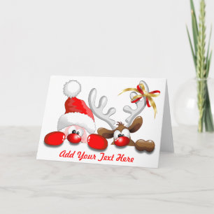 Funny Santa and Reindeer Cartoon greeting Card