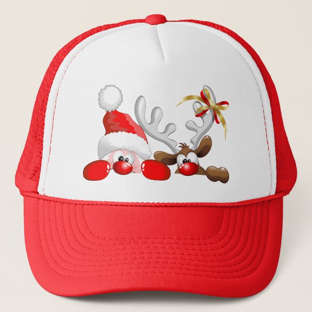 Funny Santa and Reindeer Cartoon Hat (Front)