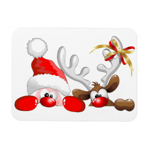 Funny Santa and Reindeer Cartoon Magnet
