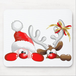Funny Santa and Reindeer Cartoon        Mouse Pad
