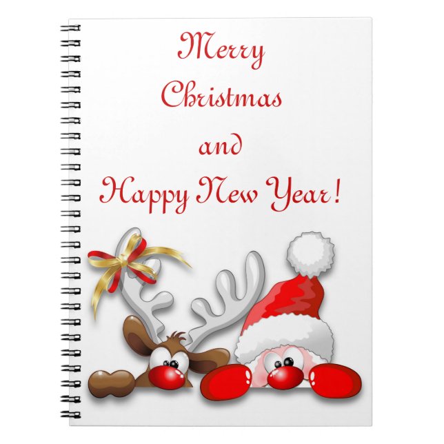Funny Santa and Reindeer Cartoon Notebook (Front)