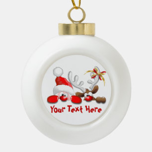 Funny Santa and Reindeer Cartoon Ornament
