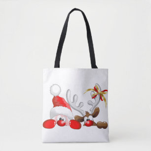 Funny Santa and Reindeer Cartoon          Tote Bag
