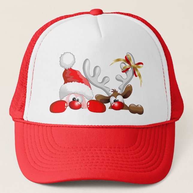 Funny Santa and Reindeer Cartoon    Trucker Hat (Front)