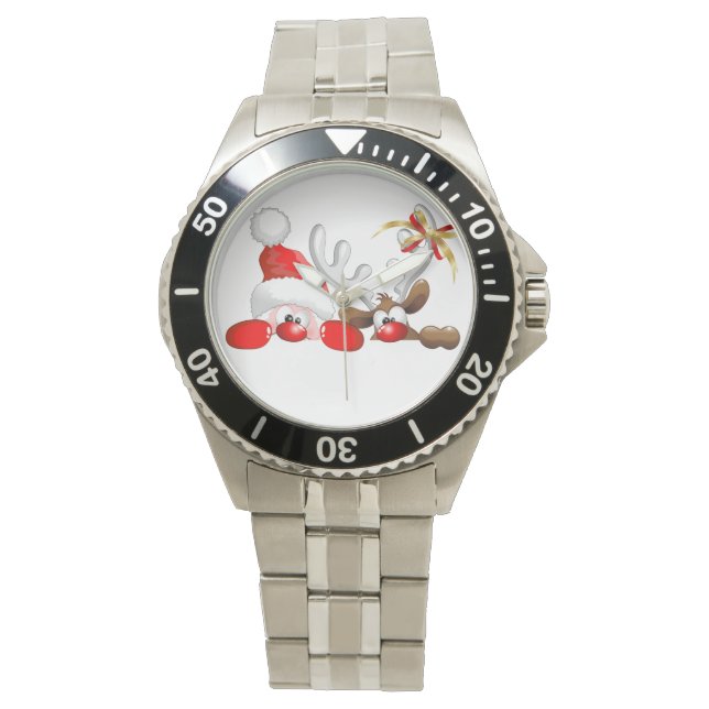 Funny Santa and Reindeer Cartoon watches (Front)