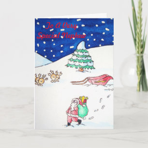 funny santa and reindeer with gifts for christmas holiday card