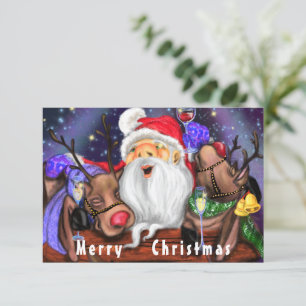 Funny Santa and Reindeers Christmas Kitchen Towel