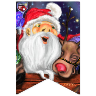 Funny Santa and Reindeers Christmas Party - Cheers Bunting