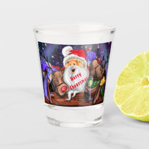 Funny Santa and Reindeers Christmas Party - Cheers Shot Glass